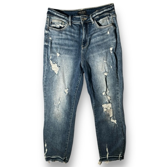 JUDY BLUE Y2K High Waist Release Hem Ankle Straight Leg Denim Jeans Pants 9 29 - Picture 4 of 14